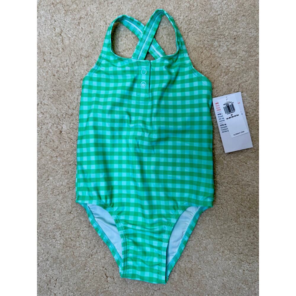 Old Navy blue and green gingham one piece bathing suit size 2T new with tags